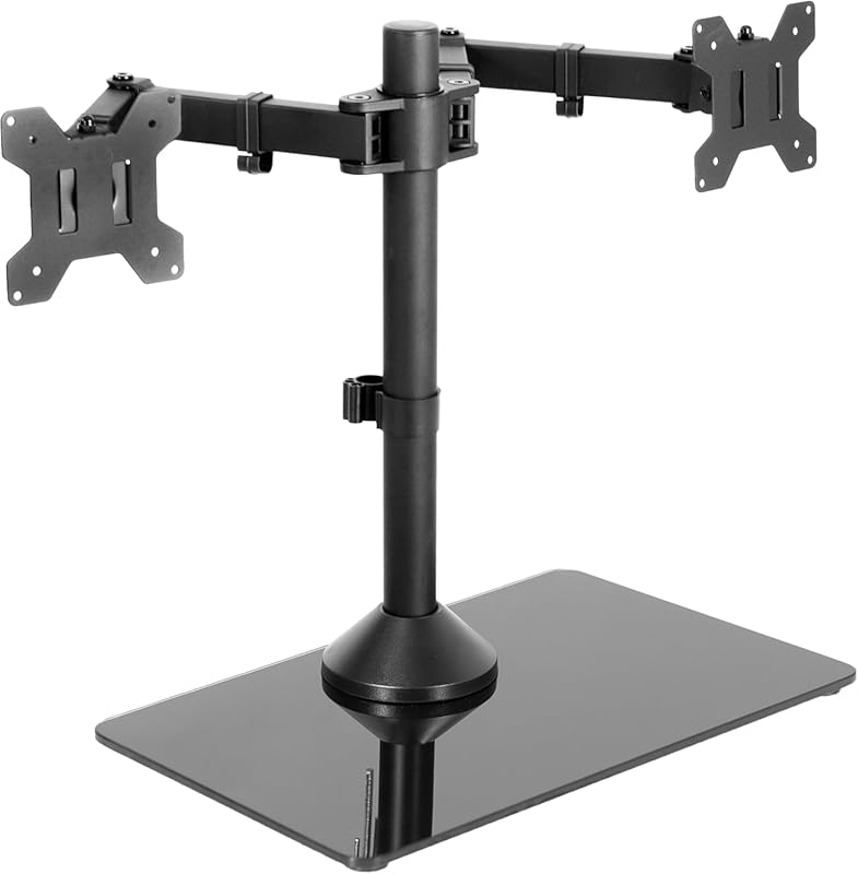 VIVO Freestanding Dual Monitor Stand with Sleek Glass Base and Adjusta