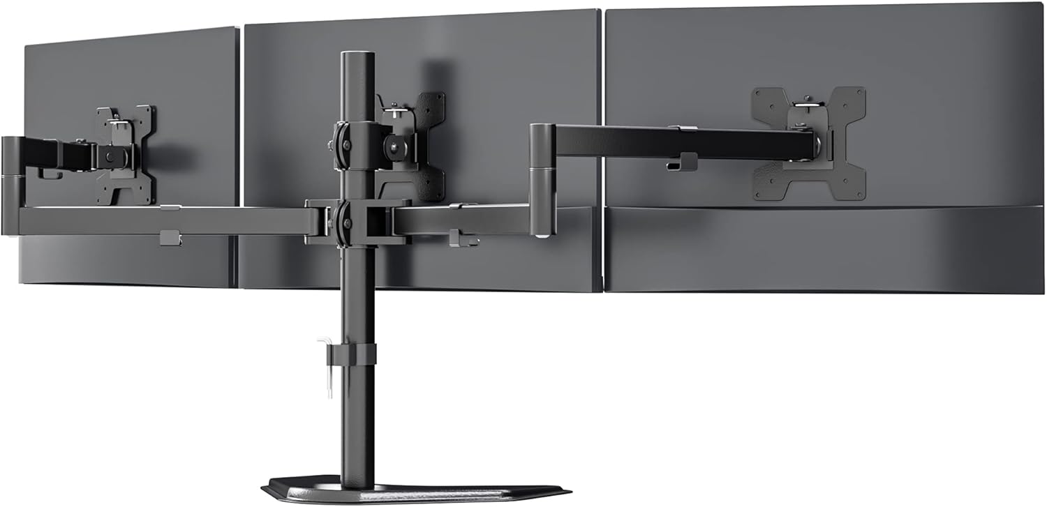 Free Standing Triple Monitor Stand for Three 27 Inch Screens, Fully Ad