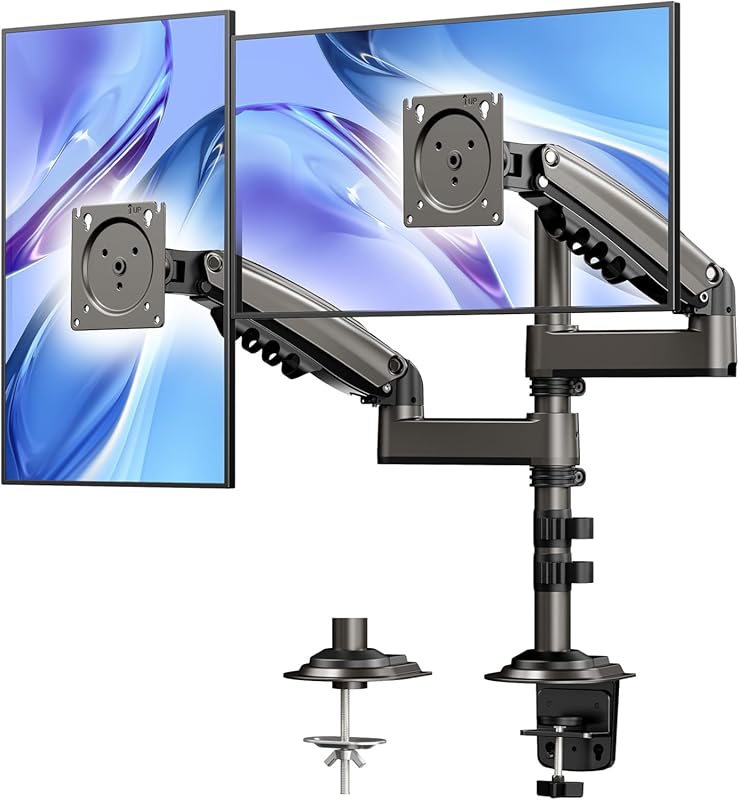 Ergonomic Dual Monitor Mount for 17–32 Inch Screens with Gas Spring Ar