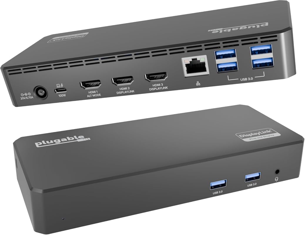 USB C Triple Display Docking Station with 100W PD and 6 USB Ports