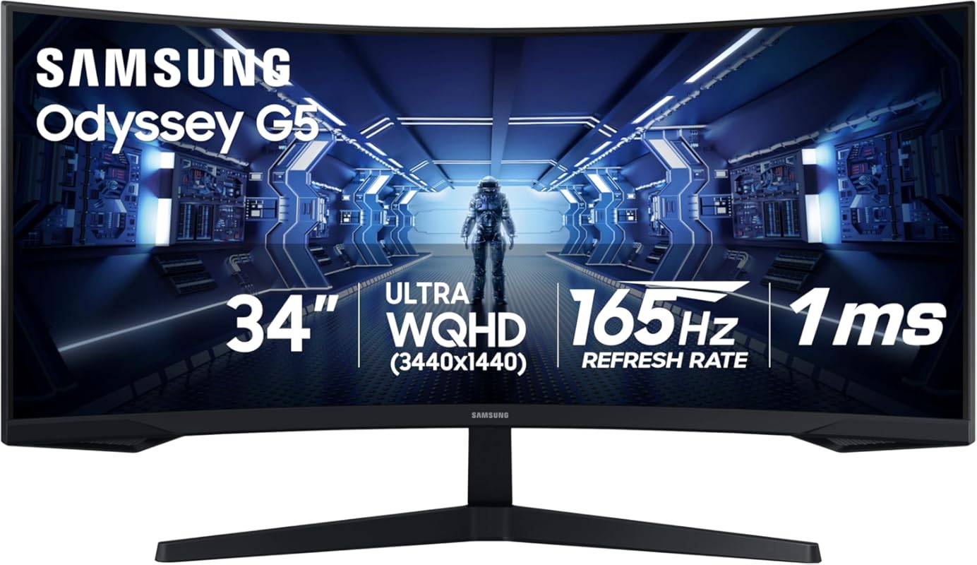SAMSUNG 34' Odyssey G5 Ultra-Wide Gaming Monitor with 1000R Curved Scr