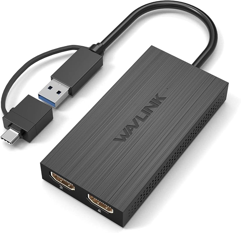 WAVLINK HDMI Splitter for Dual Monitors, USB-C or USB-A to Dual HDMI, 