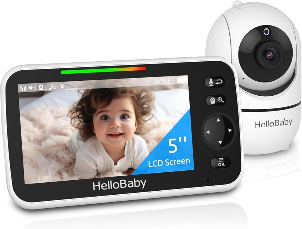 HelloBaby 5-inch No WiFi Baby Monitor with 30-Hour Battery, Pan-Tilt-Z
