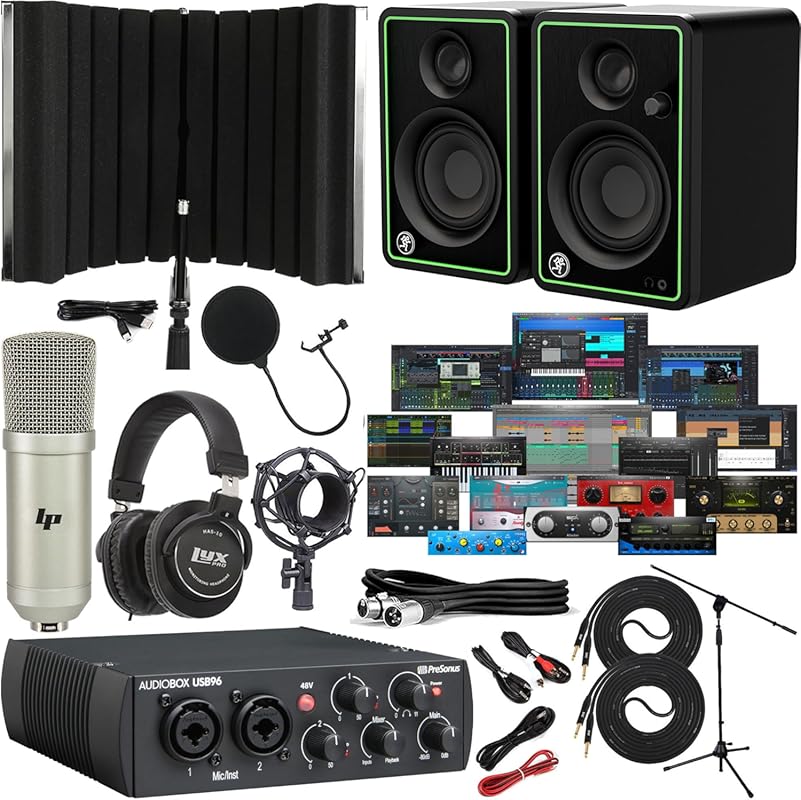 PreSonus AudioBox USB 96 Recording Bundle with Studio Monitors, Conden