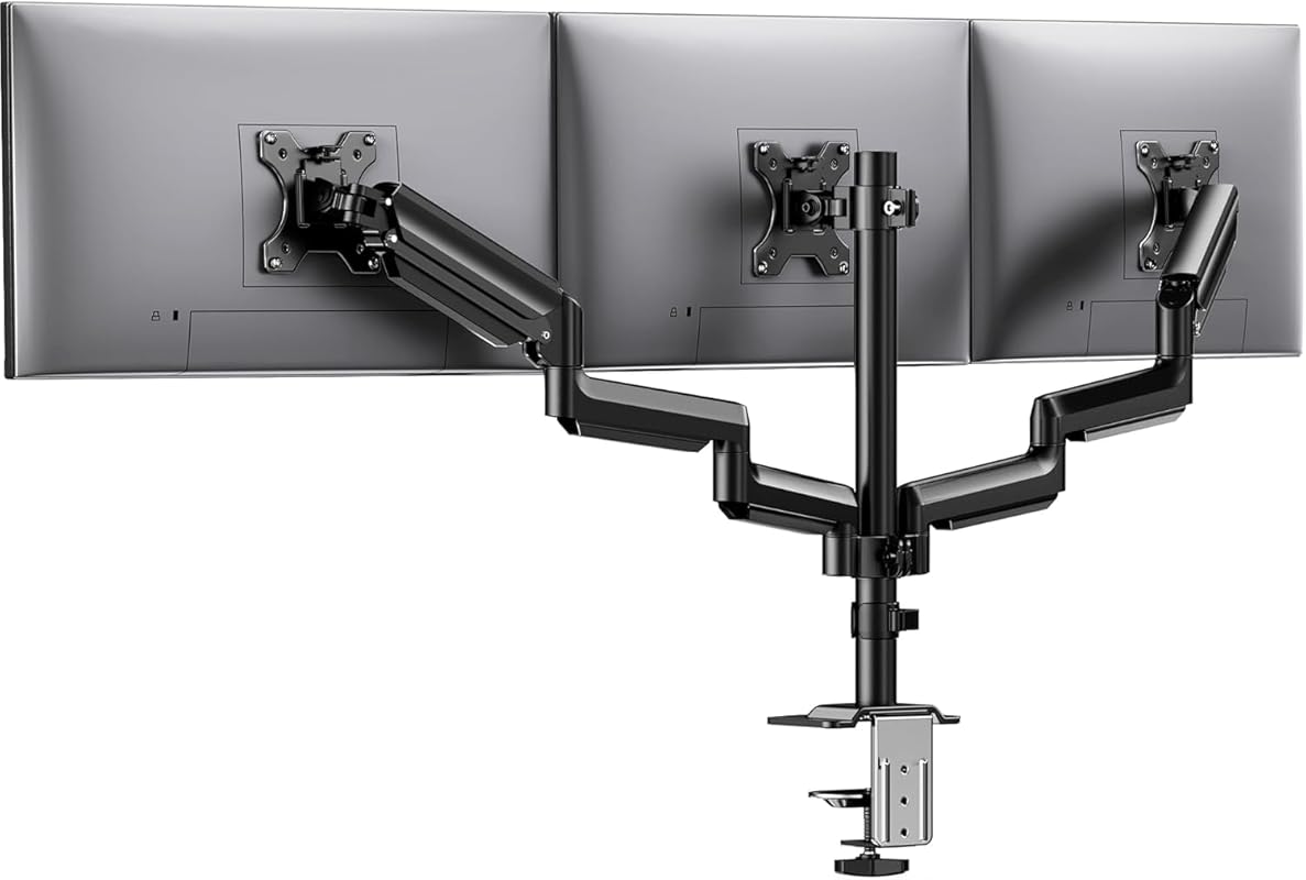 HUANUO Triple Monitor Mount for 13 to 27 Inch Screens with Tilt and Sw