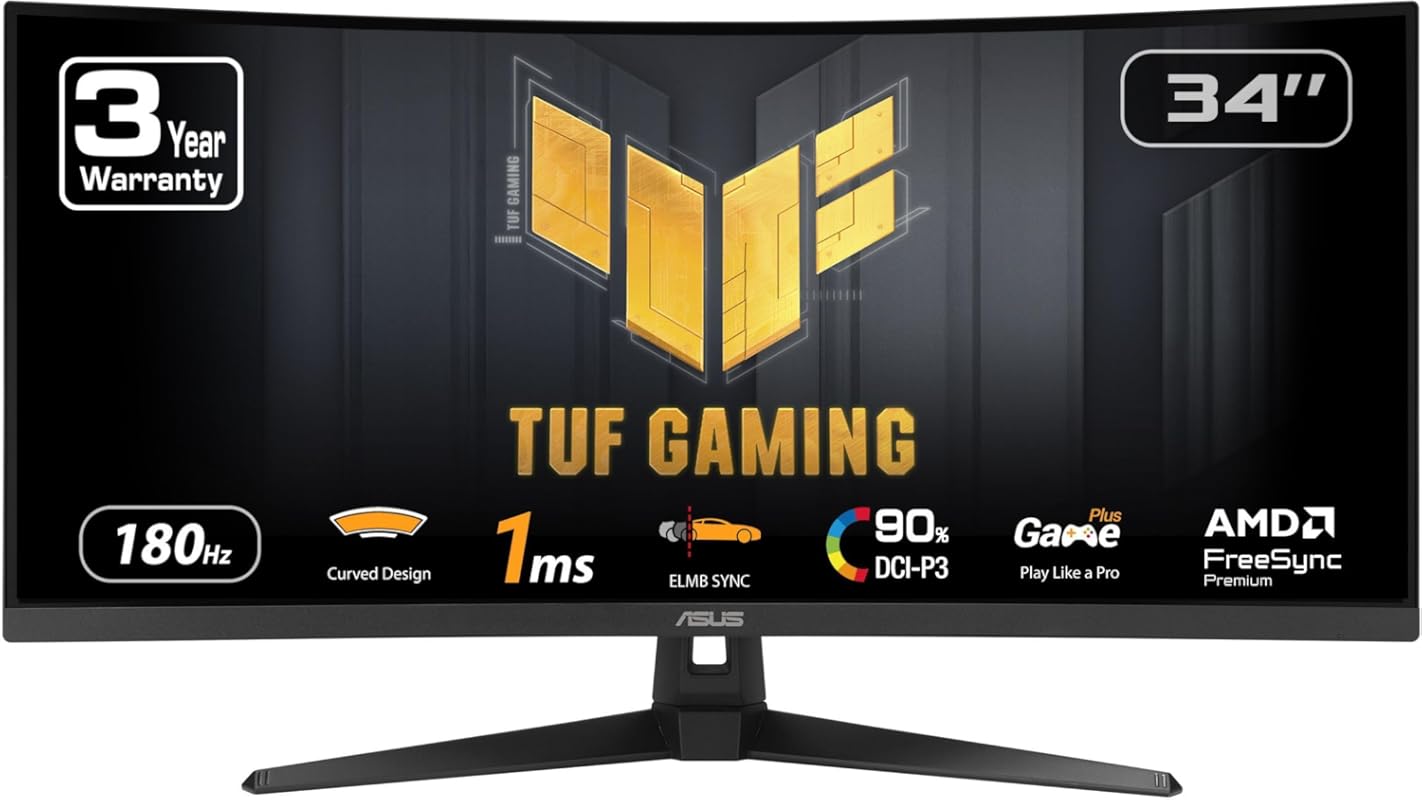ASUS TUF 34-Inch Curved Gaming Monitor with 180Hz, QHD, and FreeSync P