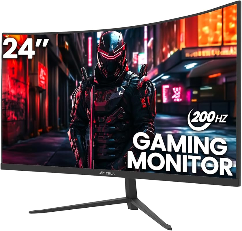 CRUA 24 Inch 200hz/180hz Curved Gaming Monitor, FHD 1080P Frameless Co