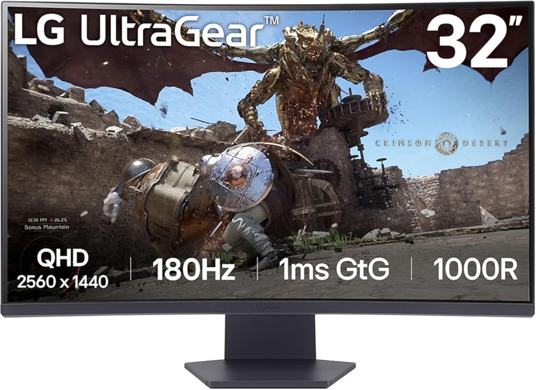 LG 32-Inch QHD 180Hz Curved Gaming Monitor with 1ms Response and HDR10