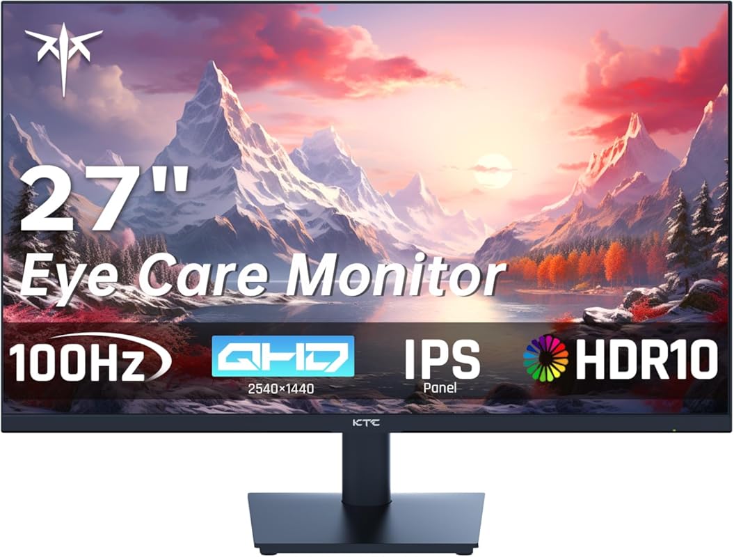 KTC 27 Inch QHD Computer Monitor, 2K 100Hz IPS Gaming Monitor, 1440P F