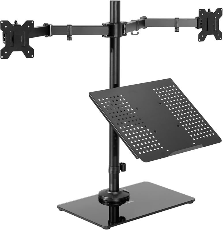 Freestanding Dual Monitor and Laptop Stand with Glass Base for 32