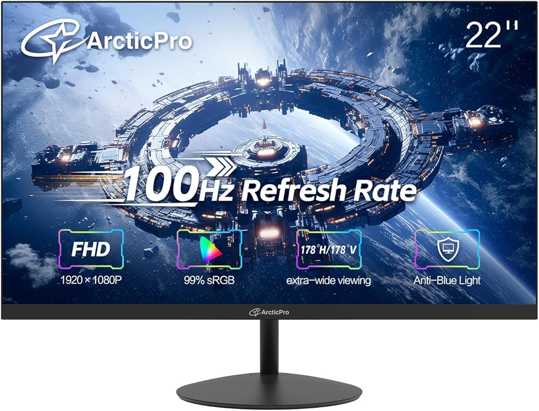 ArcticPro 22 inch 100Hz Monitor, Full HD Computer Monitor, 105% sRGB,
