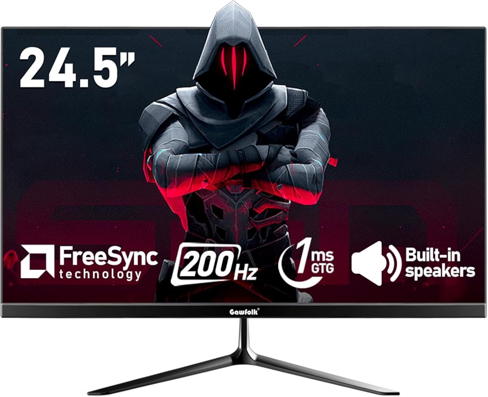 Gawfolk 24.5 Inch PC 200Hz Gaming Monitor, FHD 1080p screen, Built-in 