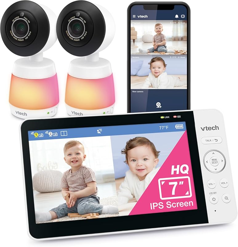 Smart WiFi Twin Baby Monitor with 7” Display, 1080p Video, and App Not