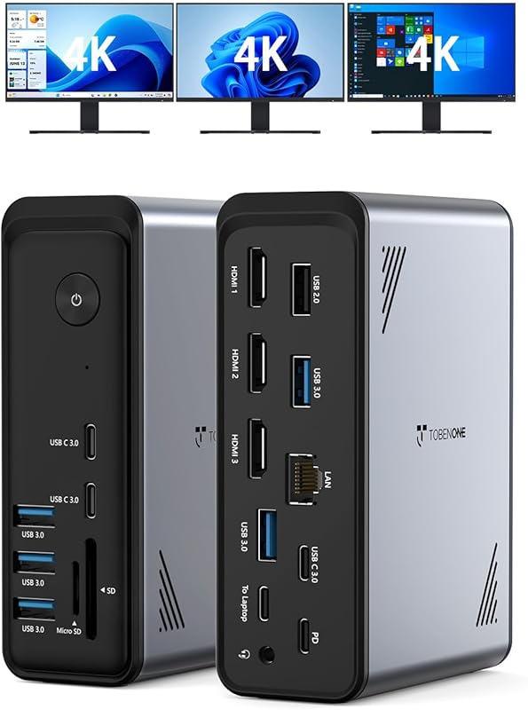 18-in-1 Laptop Docking Station for Triple 4K Monitors and Multiple USB