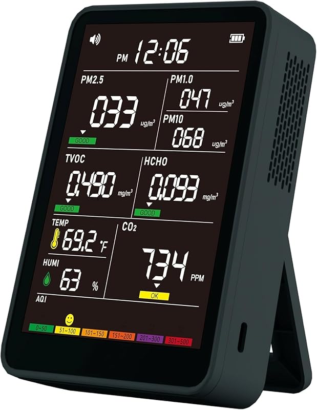 Professional Portable Air Quality Monitor with AQI for Home, Car, and 