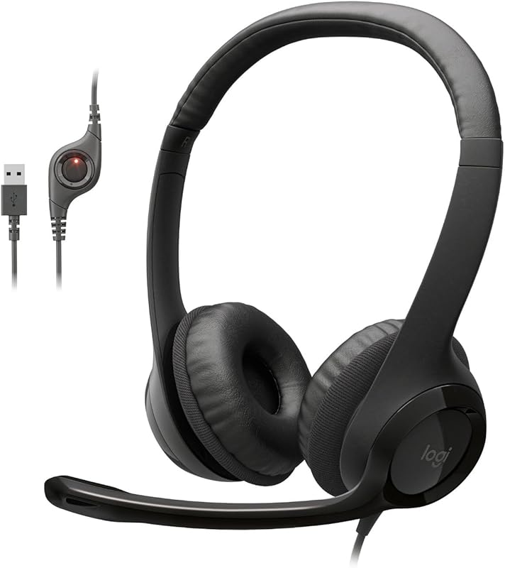 Logitech H390 wired stereo headset with noise-canceling mic for PC and