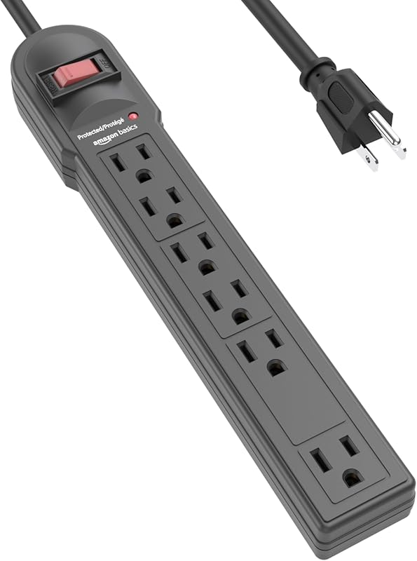 Amazon Basics 6-outlet surge protector with 790J protection, LED indic