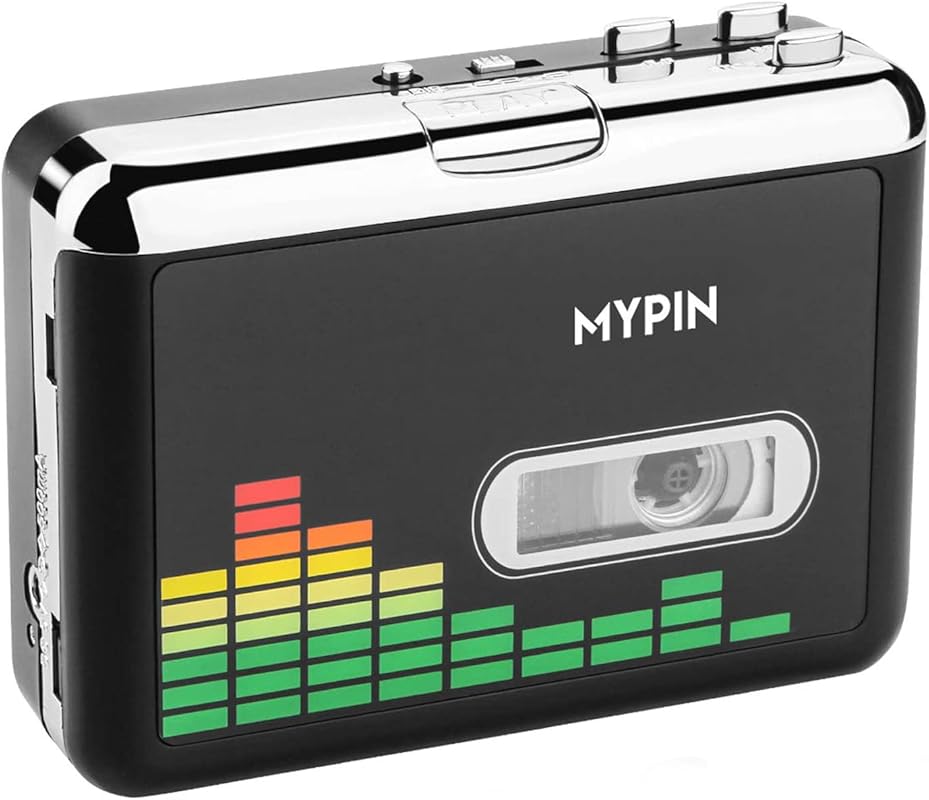USB cassette to MP3 converter with earphones, volume control, and auto