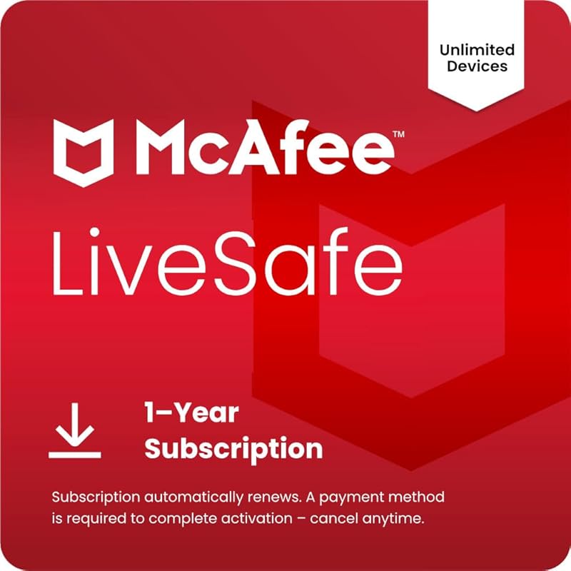 McAfee LiveSafe for unlimited devices with VPN, password manager, and 