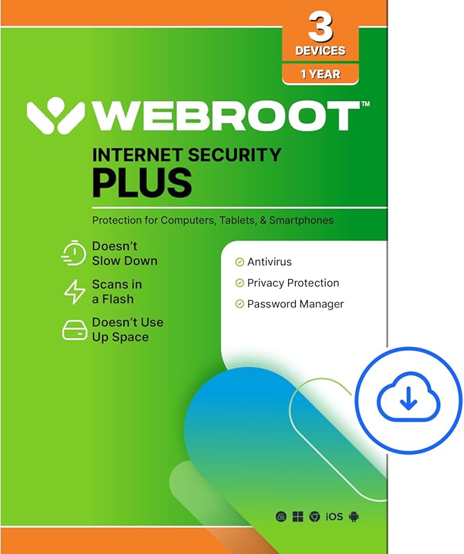 Webroot Internet Security Plus Antivirus Software 2026 3 Device 1 Year