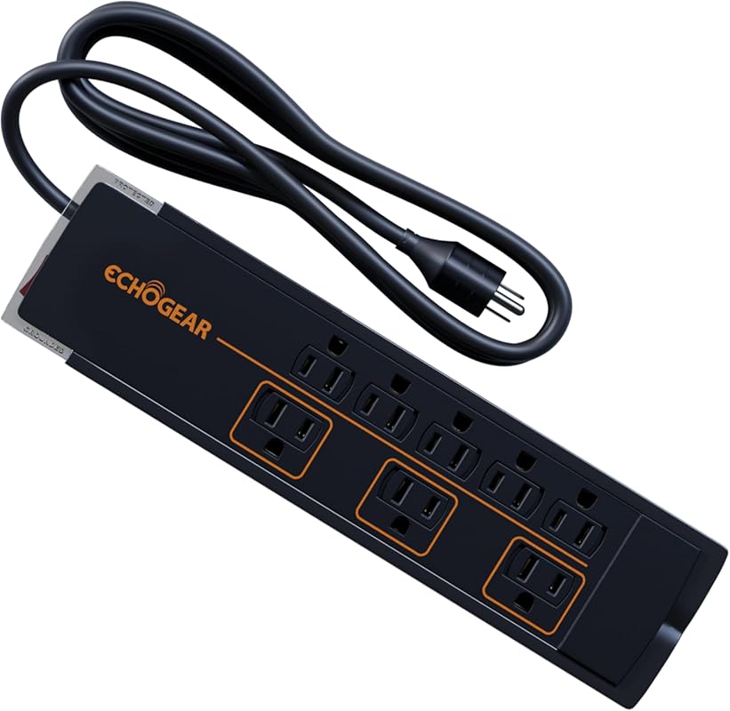 ECHOGEAR surge protector with 8 outlets, 3420J protection, slim design