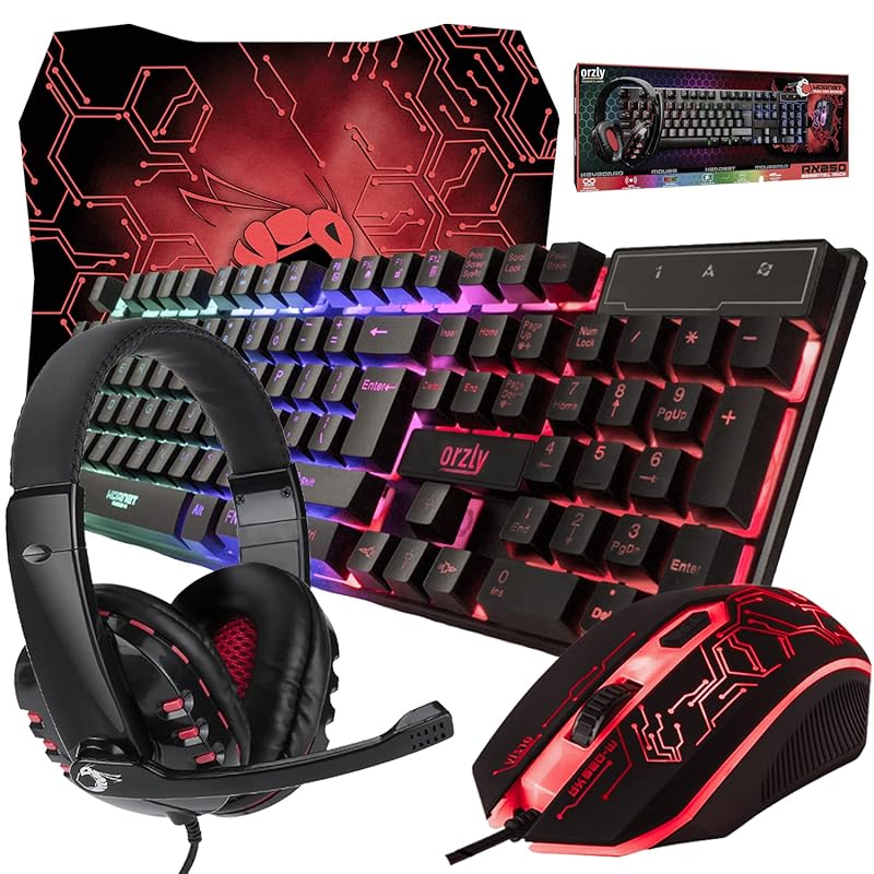 Gaming Keyboard, Mouse, Mouse Pad, and Headset Bundle for PC and Conso