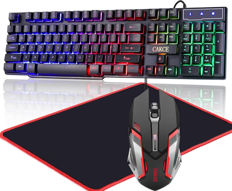 RGB Gaming Keyboard and Colorful Mouse Combo,USB Wired LED Backlight,L