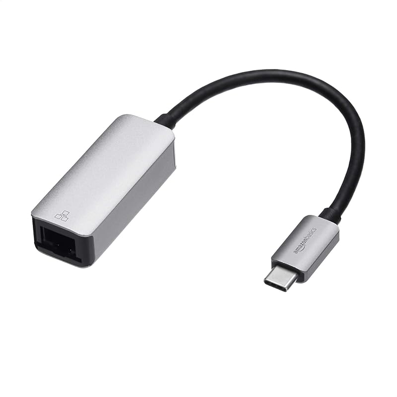 Amazon Basics Aluminum USB-C to RJ45 Gigabit Ethernet Adapter, Fast Ne