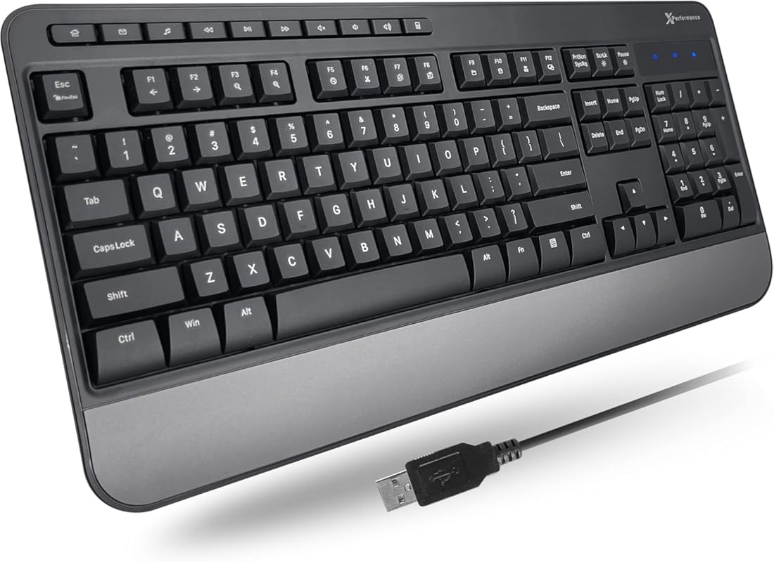X9 Full Size Wired Ergonomic Keyboard with Wrist Rest and Number Pad f