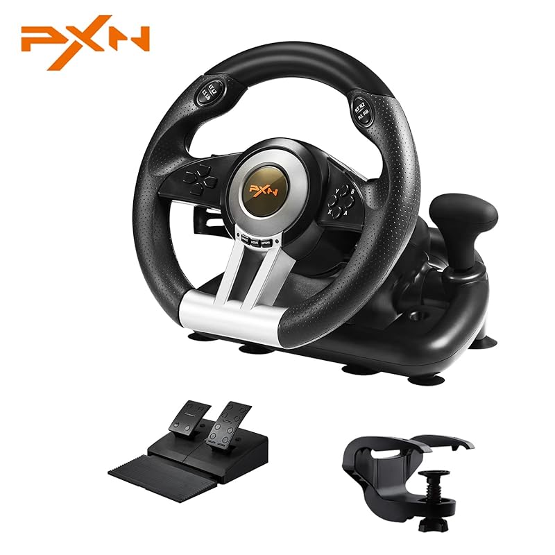 PXN V3II 180° Racing Wheel with Pedals and Paddles for PC, PS4, Xbox, 