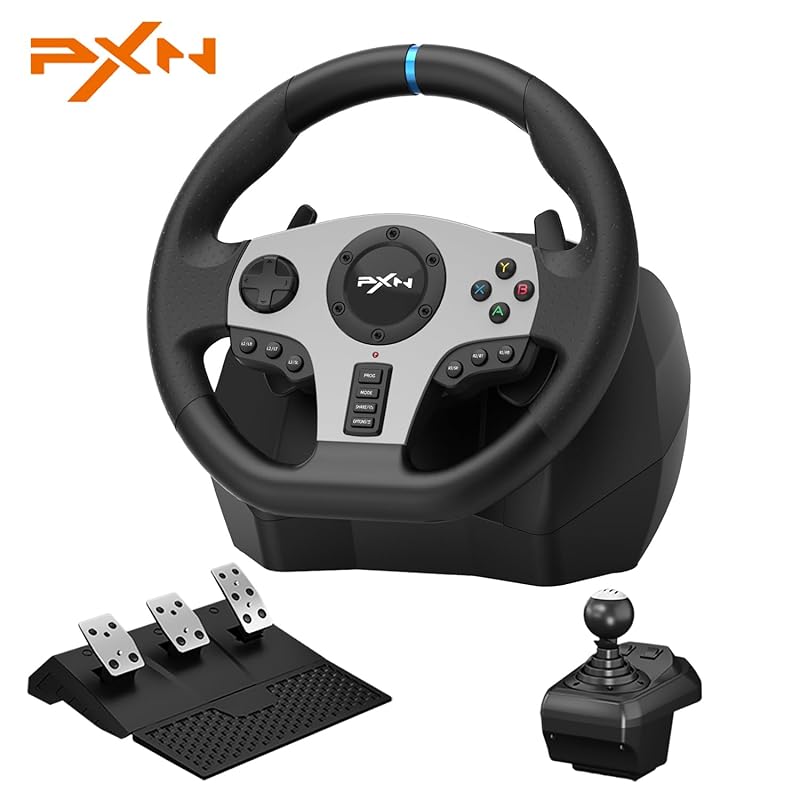 PXN V9 Racing Wheel with Pedals, Shifter, and Paddle Shifters for PC, 