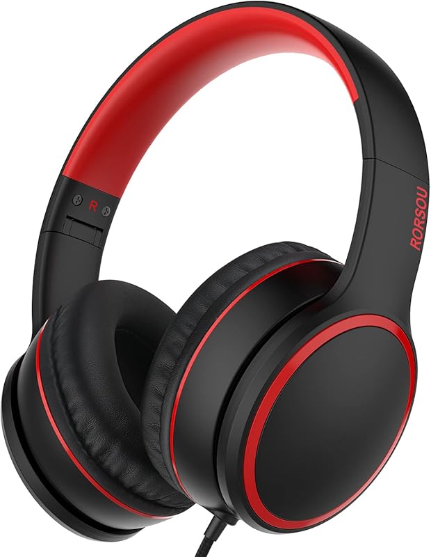 RORSOU R10 Lightweight Folding Wired Headphones with Microphone and Ba