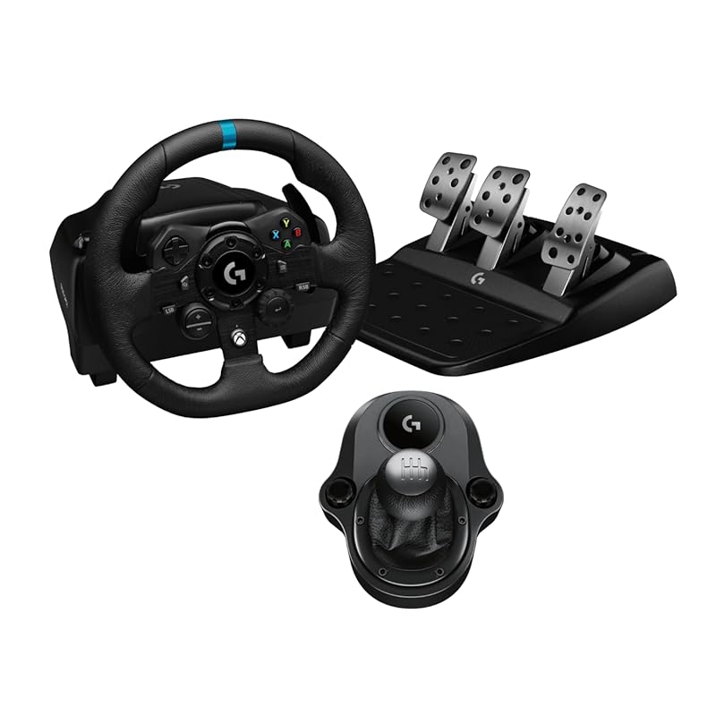 Logitech G923 Racing Wheel and Pedals with TRUEFORCE Feedback and Leat