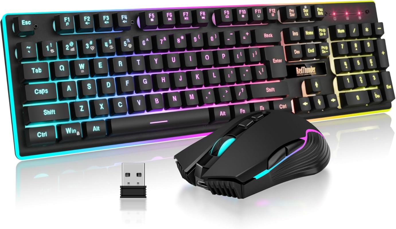 RedThunder K10 wireless gaming keyboard and mouse combo with LED backl