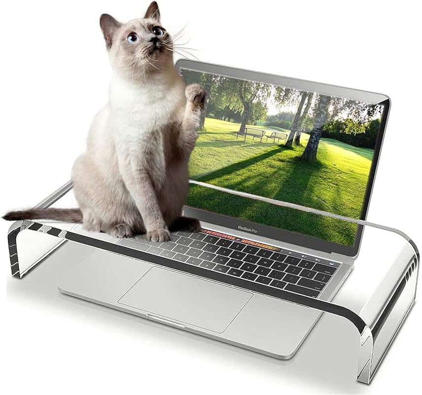 Clear acrylic monitor stand and keyboard cover to keep cats off your k