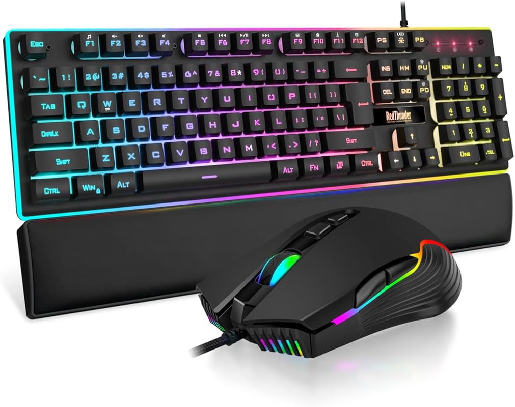 AULA wired gaming keyboard and mouse with RGB backlight, mechanical fe