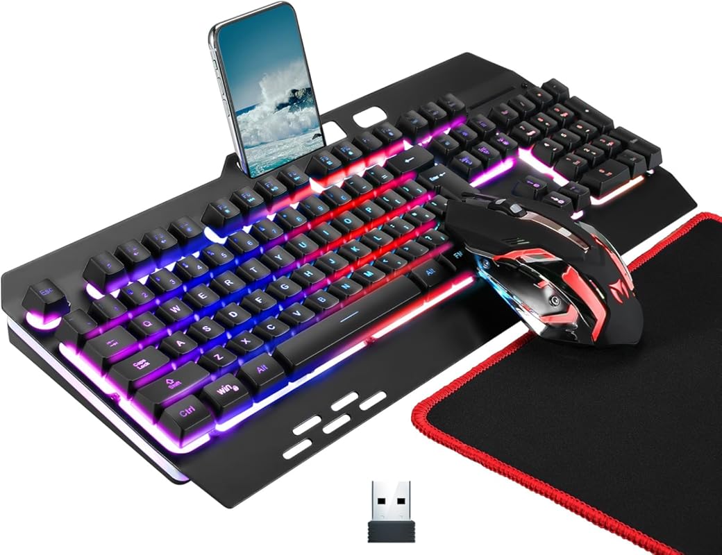 Wireless RGB Gaming Keyboard and Mouse with Rechargeable Backlit and L