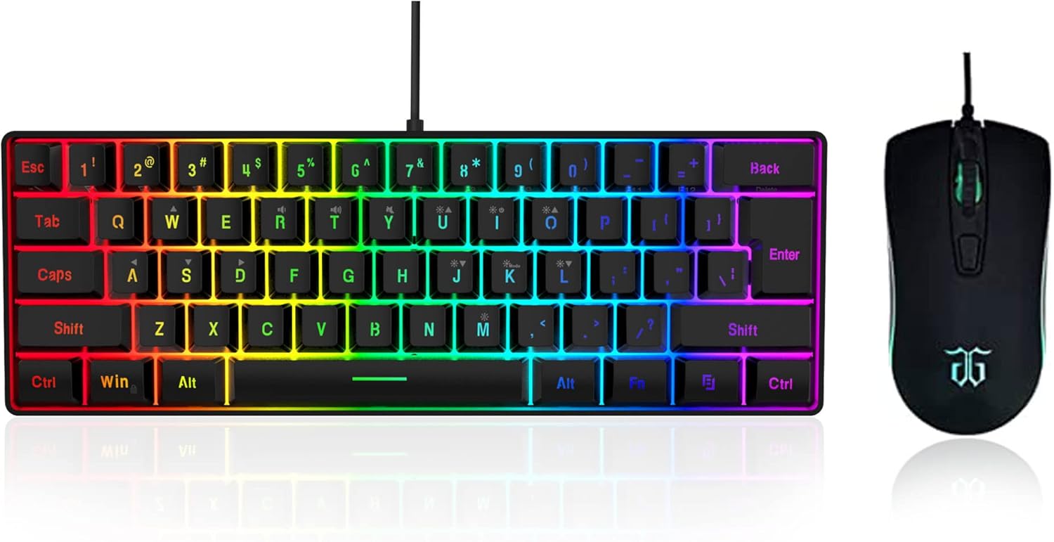 DGG 60% Mini Gaming Keyboard and Mouse Combo with True RGB and Mechani