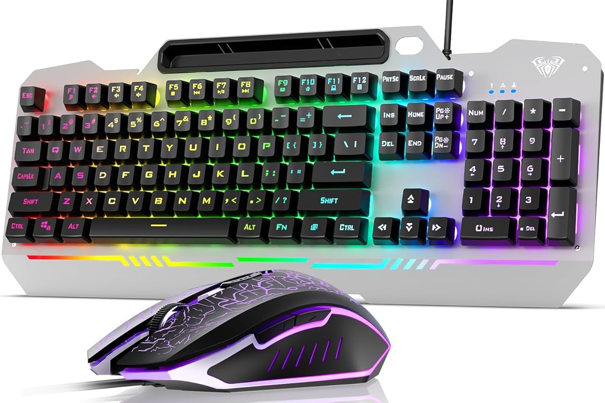 AULA T102 RGB gaming keyboard and mouse combo with number pad and all-