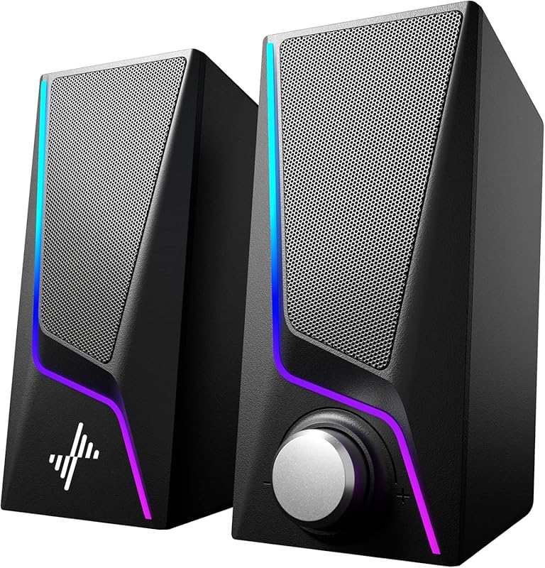 Nylavee Computer Speakers with 6 Lighting Modes, USB and 3.5mm Aux, fo