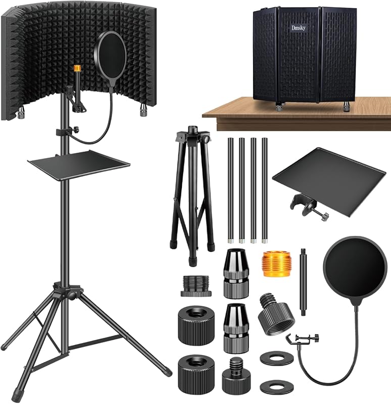 Foldable Microphone Isolation Shield with Pop Filter and Tripod for Studio Recording
