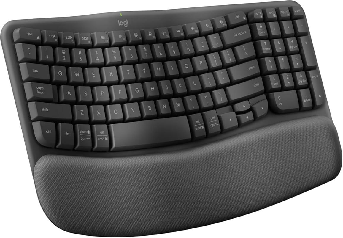 Logitech Wave Keys ergonomic wireless keyboard with cushioned palm res