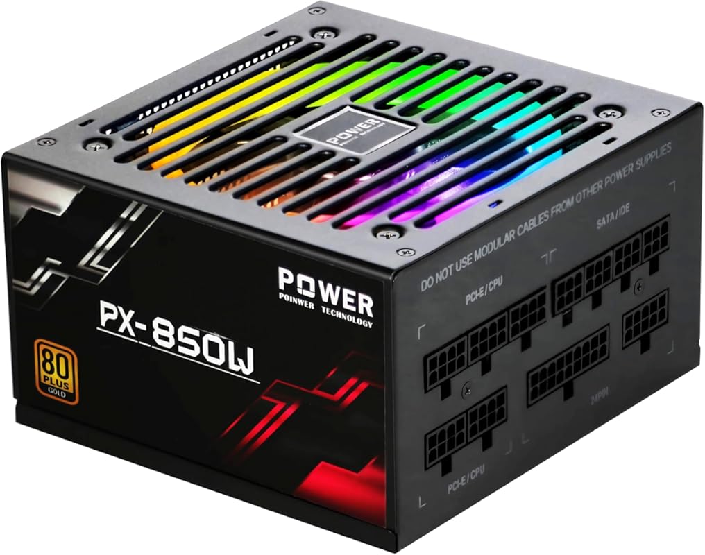 850W 80+ Gold Fully Modular Power Supply with RGB Fan and 105°C Capaci