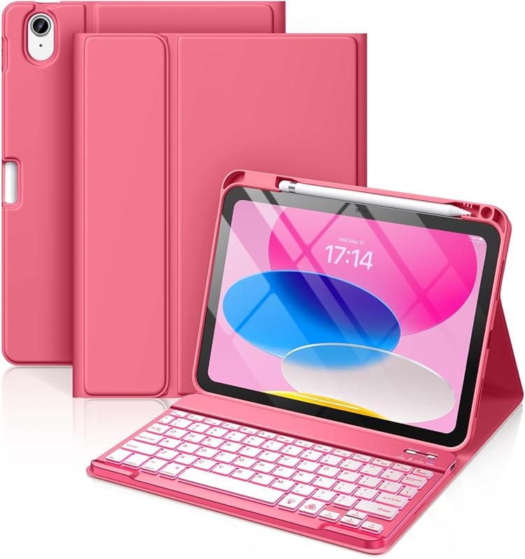 Hamile iPad 11th/10th Gen keyboard case with 7-color backlit detachabl