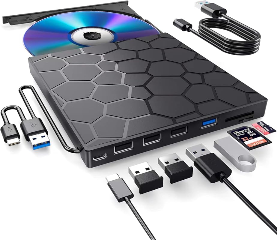 External CD/DVD Drive for Laptop, DVD Player for Laptop, 8 in 1 USB 3.