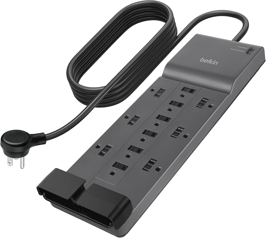Belkin 12-outlet surge protector with 8ft flat plug, 3940J protection,