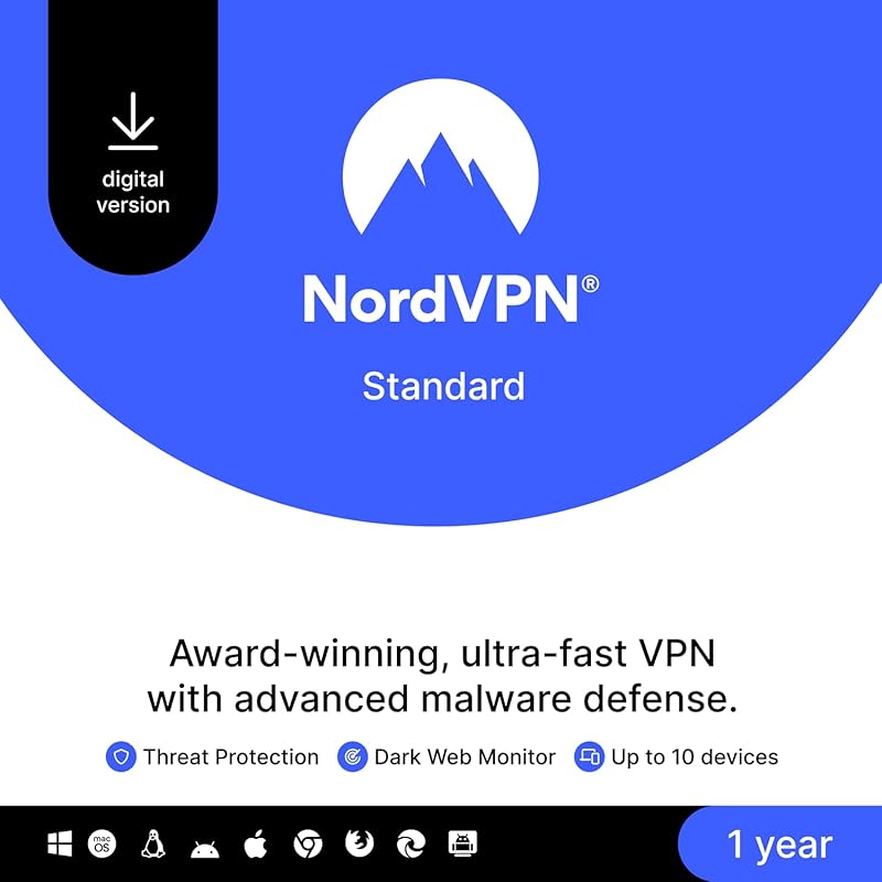 NordVPN Standard, 10 Devices, 1-Year, VPN & Cybersecurity, Digital Cod