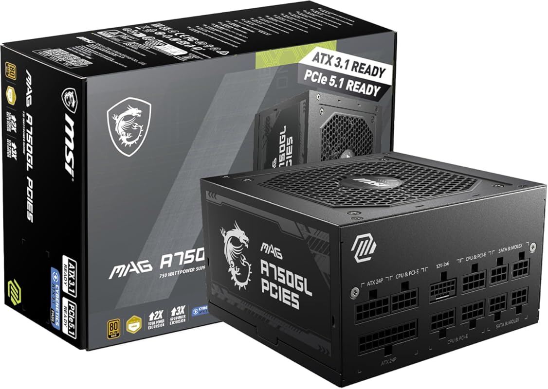 MSI MAG A750GL 750W fully modular power supply with 80+ Gold and dual-
