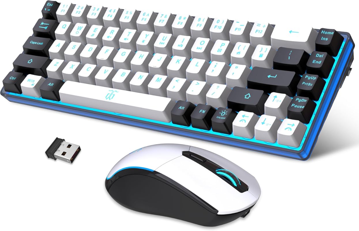 Snpurdiri 60% Wireless Gaming Keyboard and Mouse Combo with Ice Blue B