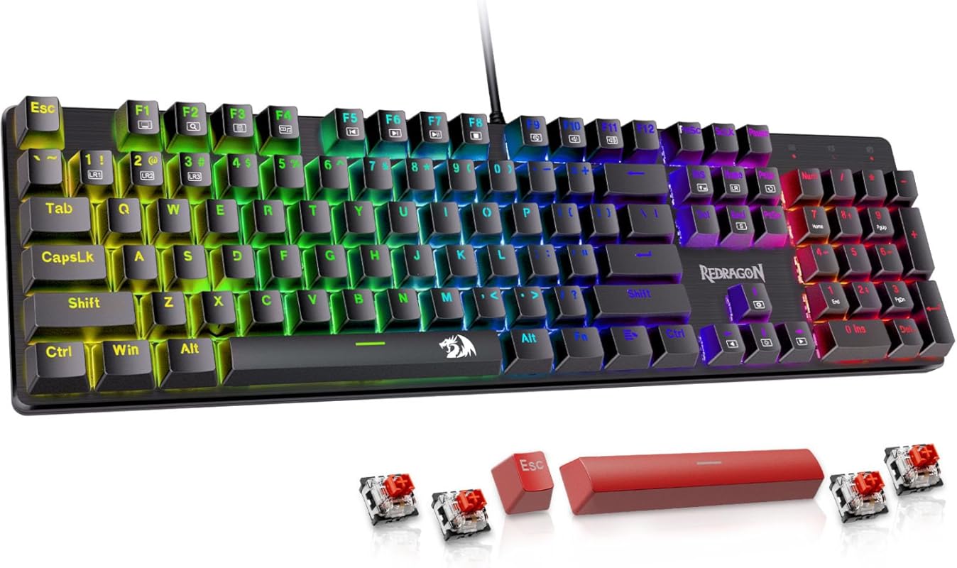 Wired mechanical gaming keyboard with programmable keys and PBT keycap